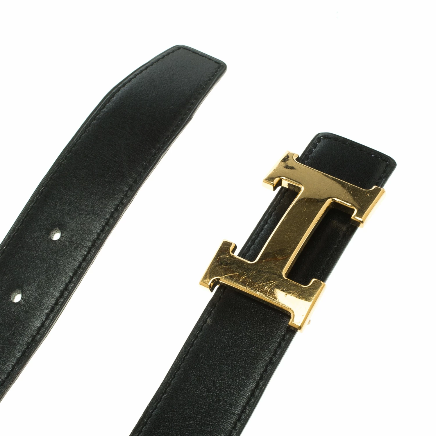 Hermes Black/Blue Leather H Buckle Reversible Belt 80CM For Women 5 Hermes Black/Blue Leather H Buckle Reversible Belt 80CM For Women - Image 3