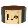 Hermes Kelly Dog Brown Alligator Leather Gold Plated Wide Bracelet For Women -Deals Hermes Store luxury women hermes used accessories p106461 001