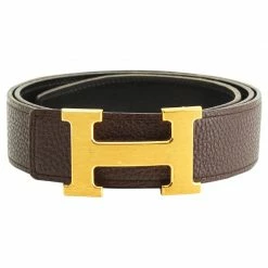 Hermes Brown And Black Leather H Buckle Reversible Belt 85CM For Women