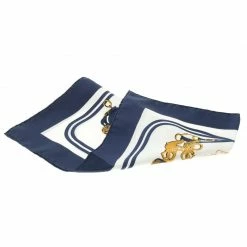 Hermes Navy Blue And White Brides De Gala Silk Pocket Square For Women -Deals Hermes Store luxury women hermes used accessories p107462 002