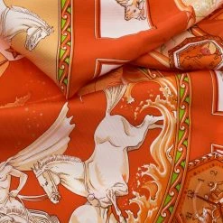 Hermes Orange Printed Silk Pour Vacheron Constantin Square Scarf For Women -Deals Hermes Store luxury women hermes used accessories p108654 0004