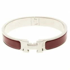Hermes Clic Clac H Rouge De Chine Enamel Palladium-Plated Narrow Bracelet GM For Women