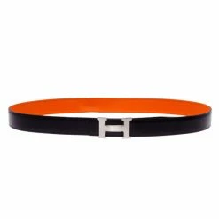 Hermes Black Leather H Logo Constance Reversible Belt 100CM For Women