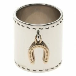 Hermes Fer A Cheval Horseshoe Charm Palladium Finish Scarf Ring For Women