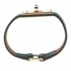 Hermes Micro Kelly Blue Leather Rose Gold Plated Narrow Bracelet XS For Women -Deals Hermes Store luxury women hermes used accessories p110990 003