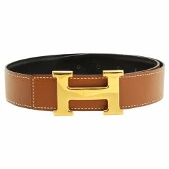 Hermes Black And Brown Leather H Buckle Reversible Belt 65CM For Women