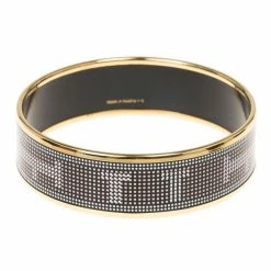 Hermes Wide Printed Enamel Gold-Plated Bracelet 20CM For Women