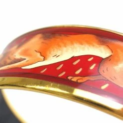 Hermes Wide Printed Enamel Gold-Plated Fox Design Bracelet 19CM For Women -Deals Hermes Store luxury women hermes used accessories p11396 003
