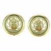 Hermes Cloisonne Green Gold Tone Clip On Earrings For Women