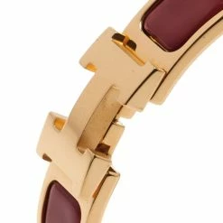 Hermes Clic Clac H Amaranth Red Enamel Gold Plated Bracelet PM For Women -Deals Hermes Store luxury women hermes used accessories p11687 005