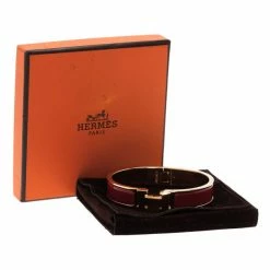 Hermes Clic Clac H Amaranth Red Enamel Gold Plated Bracelet PM For Women -Deals Hermes Store luxury women hermes used accessories p11687 007