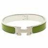 Hermes Clic Clac H Green Enamel & White Lacquered H Palladium Plated Narrow Bracelet GM For Women -Deals Hermes Store luxury women hermes used accessories p117791 0001
