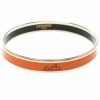 Hermes Caleche Orange Enamel Palladium Plated Narrow Bangle Bracelet For Women