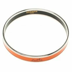 Hermes Caleche Orange Enamel Palladium Plated Narrow Bangle Bracelet For Women -Deals Hermes Store luxury women hermes used accessories p118597 006
