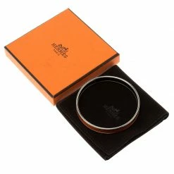 Hermes Caleche Orange Enamel Palladium Plated Narrow Bangle Bracelet For Women -Deals Hermes Store luxury women hermes used accessories p118597 007