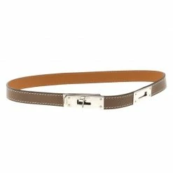 Hermes Kelly Brown Leather Palladium Plated Choker Necklace For Women