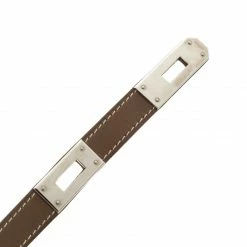 Hermes Kelly Brown Leather Palladium Plated Choker Necklace For Women -Deals Hermes Store luxury women hermes used accessories p118855 003