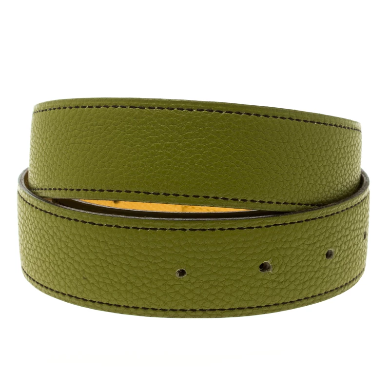 Hermes Anis Green And Yellow Leather Reversible Belt Strap 85cm For Women 3 Hermes Anis Green And Yellow Leather Reversible Belt Strap 85cm For Women