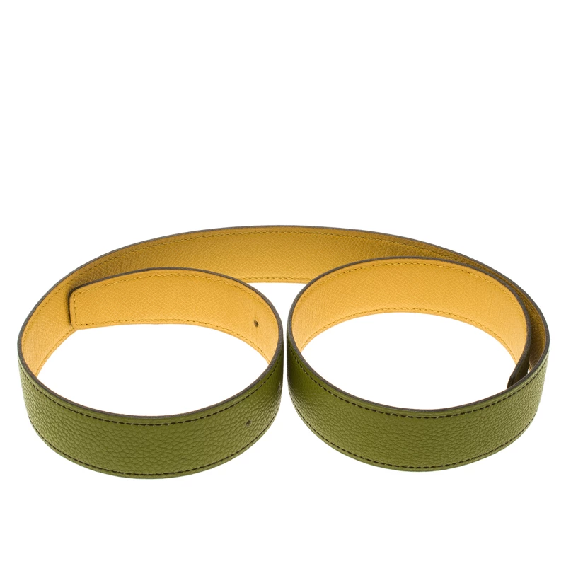 Hermes Anis Green And Yellow Leather Reversible Belt Strap 85cm For Women 4 Hermes Anis Green And Yellow Leather Reversible Belt Strap 85cm For Women - Image 2