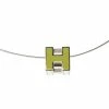Hermes Cage D' H Enamel Palladium Plated Pendant Necklace For Women -Deals Hermes Store luxury women hermes used accessories p123289 001
