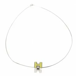 Hermes Cage D' H Enamel Palladium Plated Pendant Necklace For Women -Deals Hermes Store luxury women hermes used accessories p123289 004