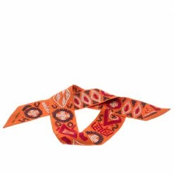 Hermes Orange Kelly En Perles Silk Twilly Scarf For Women