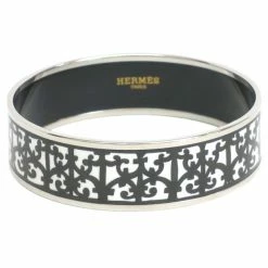 Hermes Balcons Du Guadalquivir Cloisonne Black And White Enamel Bangle 20CM For Women