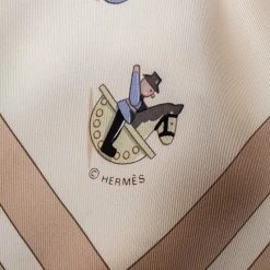 Hermes Beige Raconte Moi Le Cheval Printed Silk Square Scarf For Women -Deals Hermes Store luxury women hermes used accessories p128901 005