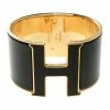 Hermes Clic Clac H Black Enamel Gold-Plated Extra Wide Bracelet PM For Women