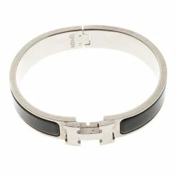 Hermes Clic Clac H Black Enamel Palladium Plated Narrow Bracelet PM For Women -Deals Hermes Store luxury women hermes used accessories p131793 005