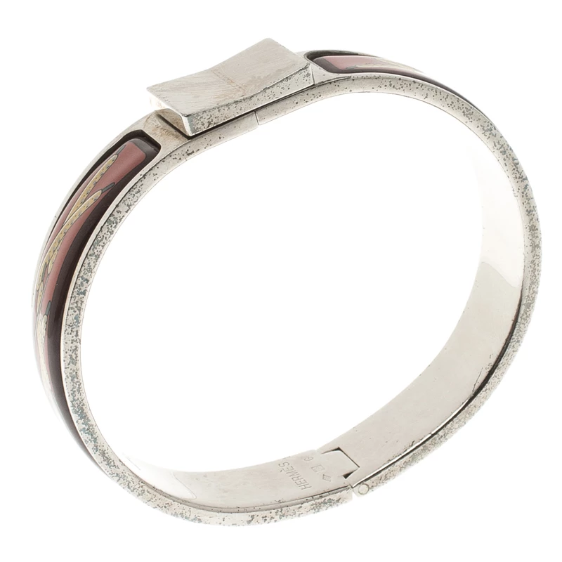 Hermes Loquet Red Enamel Palladium Plated Narrow Bracelet PM For Women 4 Hermes Loquet Red Enamel Palladium Plated Narrow Bracelet PM For Women - Image 2