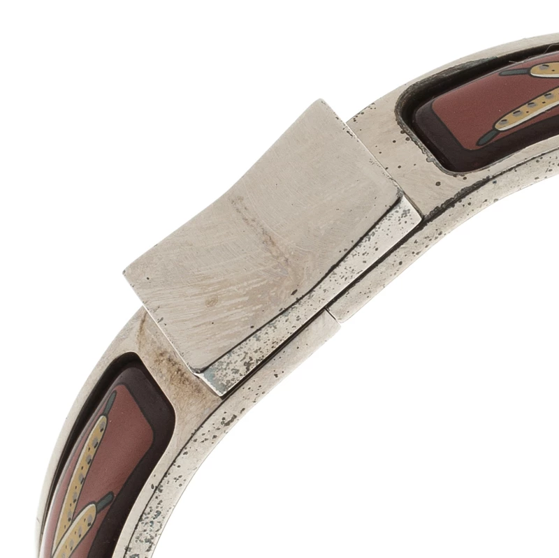 Hermes Loquet Red Enamel Palladium Plated Narrow Bracelet PM For Women 5 Hermes Loquet Red Enamel Palladium Plated Narrow Bracelet PM For Women - Image 3