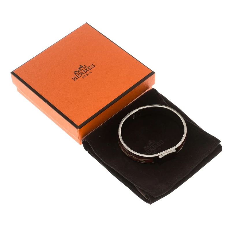 Hermes Loquet Red Enamel Palladium Plated Narrow Bracelet PM For Women 9 Hermes Loquet Red Enamel Palladium Plated Narrow Bracelet PM For Women - Image 7