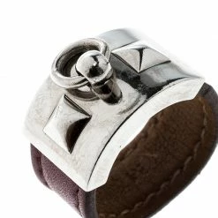 Hermes Collier De Chien Burgundy Leather Palladium Plated Ring Size 58 For Women -Deals Hermes Store luxury women hermes used accessories p133592 0005