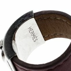 Hermes Collier De Chien Burgundy Leather Palladium Plated Ring Size 58 For Women -Deals Hermes Store luxury women hermes used accessories p133592 0006
