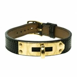 Hermes Green Lizard Skin Gold Plated Kelly Wristwatch Bracelet For Women