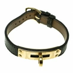 Hermes Green Lizard Skin Gold Plated Kelly Wristwatch Bracelet For Women -Deals Hermes Store luxury women hermes used accessories p133597 0005