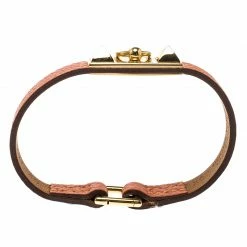 Hermes Micro Rivale Orange Leather Gold Plated Bracelet For Women -Deals Hermes Store luxury women hermes used accessories p133612 0004