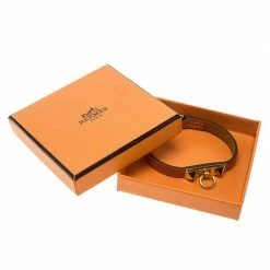 Hermes Micro Rivale Orange Leather Gold Plated Bracelet For Women -Deals Hermes Store luxury women hermes used accessories p133612 0007