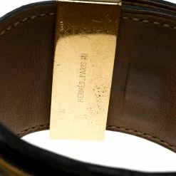 Hermes Hermès Collier De Chien Lock Black Leather Gold Plated Wide Cuff Bracelet For Women -Deals Hermes Store luxury women hermes used accessories p135082 005