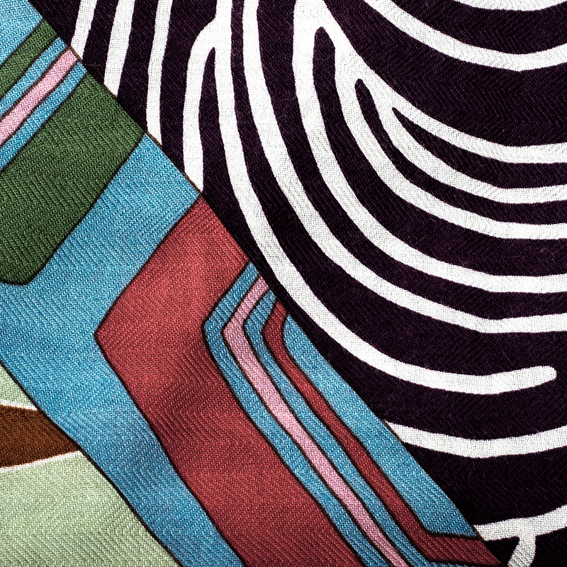 Hermes Multicolor Printed Silk Cashmere Twill Ex Libris En Kimonos Scarf For Women 4 Hermes Multicolor Printed Silk Cashmere Twill Ex Libris En Kimonos Scarf For Women - Image 2