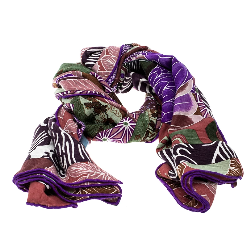 Hermes Multicolor Printed Silk Cashmere Twill Ex Libris En Kimonos Scarf For Women 5 Hermes Multicolor Printed Silk Cashmere Twill Ex Libris En Kimonos Scarf For Women - Image 3