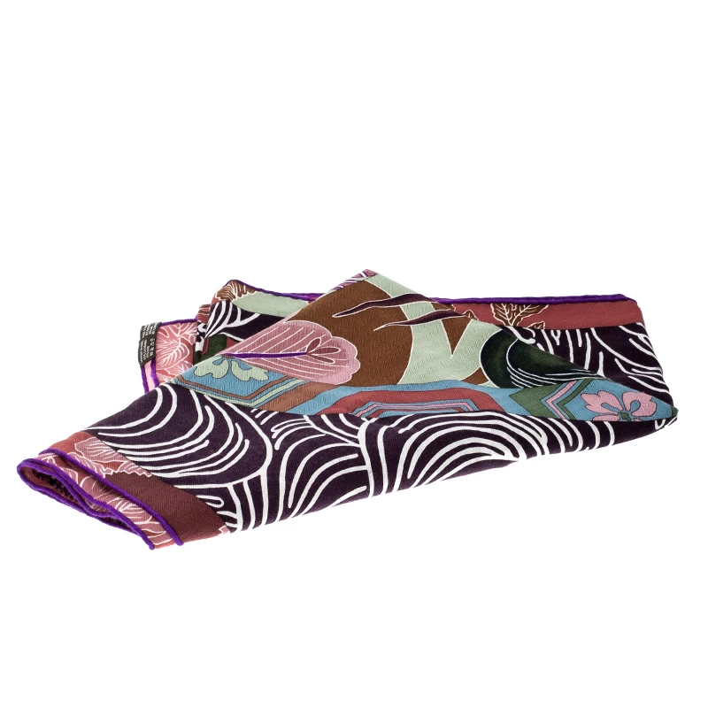 Hermes Multicolor Printed Silk Cashmere Twill Ex Libris En Kimonos Scarf For Women 6 Hermes Multicolor Printed Silk Cashmere Twill Ex Libris En Kimonos Scarf For Women - Image 4