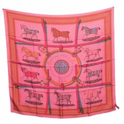 Hermes Pink Silk Surtient Horse Printed Silk Square Scarf For Women -Deals Hermes Store luxury women hermes used accessories p141869 003