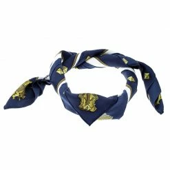Hermes Navy Blue And White Key Printed Silk Square Scarf For Women