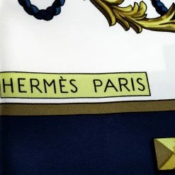 Hermes Navy Blue And White Key Printed Silk Square Scarf For Women -Deals Hermes Store luxury women hermes used accessories p141886 006
