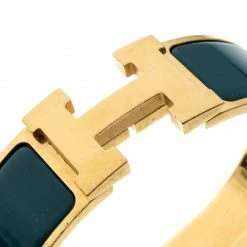 Hermes Clic Clac H Blue Enamel Gold Plated Wide Bracelet GM For Women -Deals Hermes Store luxury women hermes used accessories p141933 0003