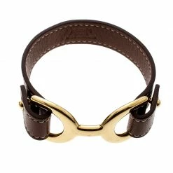Hermes Pavane Brown Leather Gold Plated Bracelet L For Women -Deals Hermes Store luxury women hermes used accessories p142055 0004