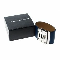 Hermes Kelly Dog Extreme Blue Leather Palladium Plated Wide Bracelet S For Women -Deals Hermes Store luxury women hermes used accessories p142137 007