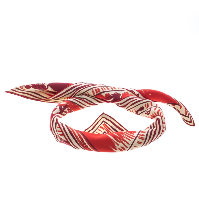 Hermes Red And Beige Horse And Jockey Printed Silk Square Scarf For Women 3 Hermes Red And Beige Horse And Jockey Printed Silk Square Scarf For Women